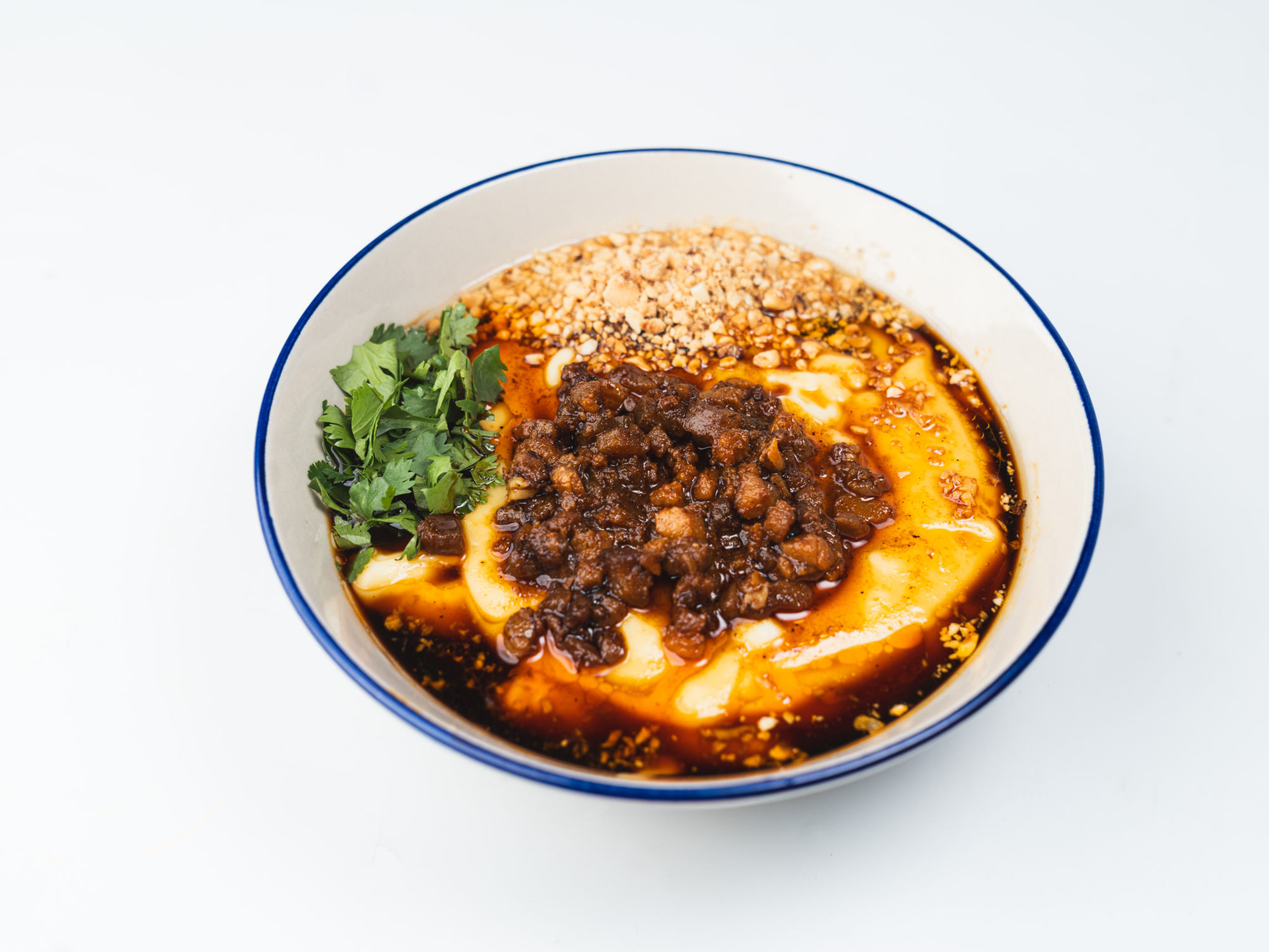 Tofu Nway Noodle — silky chickpea tofu with chili oil and minced meat